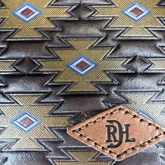 Red Dirt Hat Co Bifold Wallet Genuine Leather Southwest Aztec Embossed Design - Picture 2 of 10